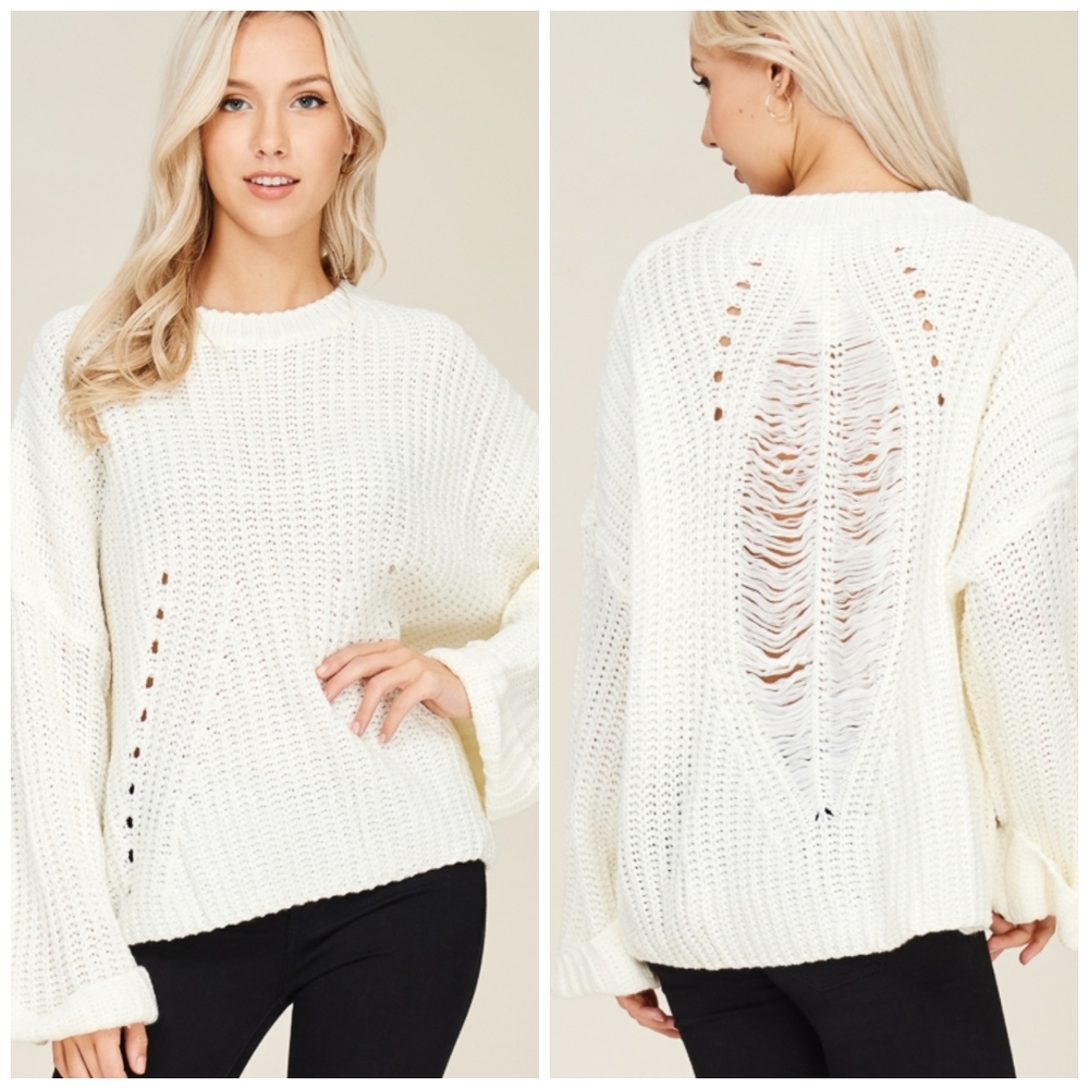 Cream distressed sweater